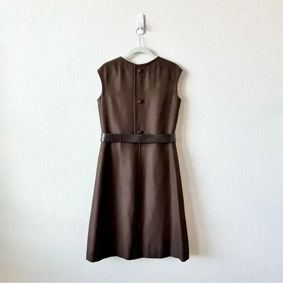Vintage 1960’s Patrick de Barentzen Belted Dress in Brown Size 12 - Picture 2 of 7